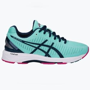 ASICS WOMEN'S DS TRAINER RUNNERS ARUBA BLUE/INK BLUE/FUCHSIA PURPLE SIZE 7.5